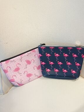 Dabney Lee Pink Flamingo Cosmetic Pouch Set in Navy & Light Pink